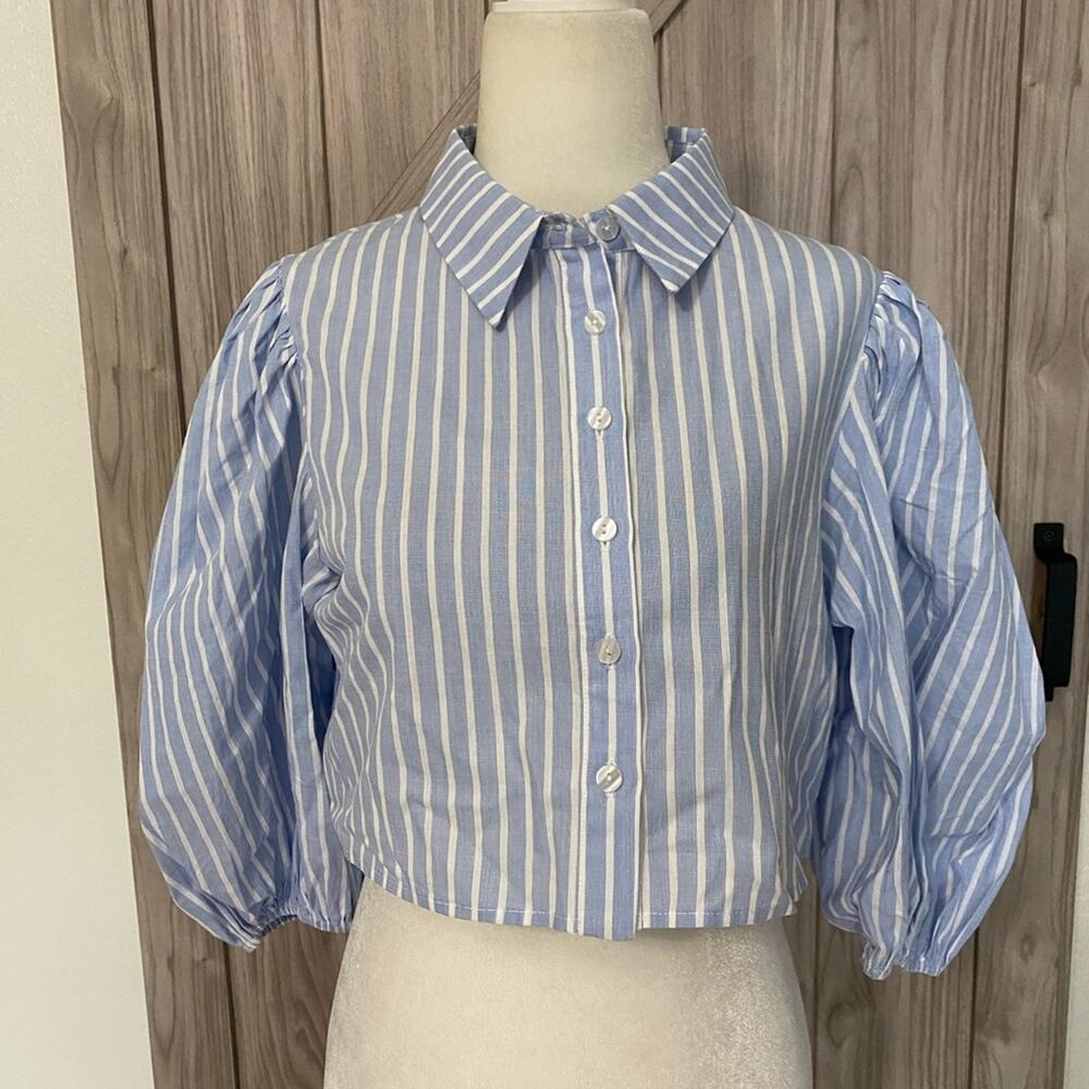 Choosy small crop blue and white stripe top